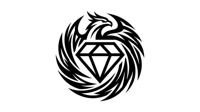 Phoenix bird with diamond logo emblem vector illustration