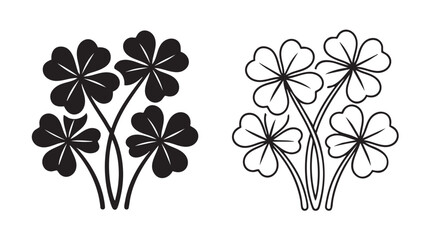 Fototapeta premium black silhouette clover patch outline art vector icon black silhouette and outline art black silhouette and outline art vector icon