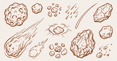 meteorites seamless pattern, space asteroid texture, hand drawn meteor background, cosmic rock vector, astronomy meteor shower sketch, space debris pattern, falling star wallpaper, galaxy asteroid bac © Geetaroy