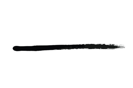Single horizontal black brush stroke with dry texture and frayed edges on a white background, paint