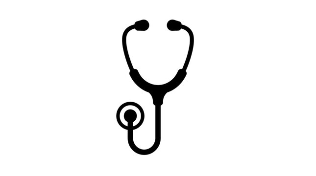 Doctor Stethoscope Icon, Medical Healthcare Symbol, Cardiology Tool, Isolated Black Silhouette