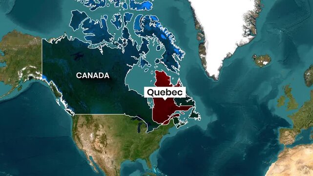 Canada Country Map Animation Showing Highlighted Quebec Region