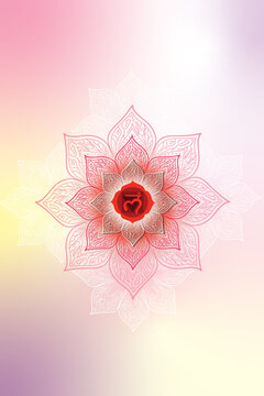 Pastel Harmony Mandala Muladhara. A radiant mandala with the red rootchakra symbol at its center. Layered lotus geometry and a soft pinktoyellow gradient create a grounding and balanced design.