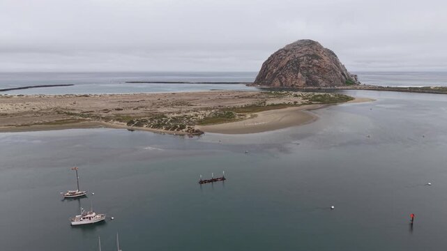 morro rock aerial push in in morro bay california