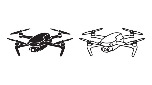drone black silhouette and outline art vector icon featuring technology, gadget, aerial