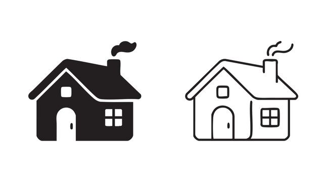 houses with black silhouette and outline art vector icon featuring house, home, chimney
