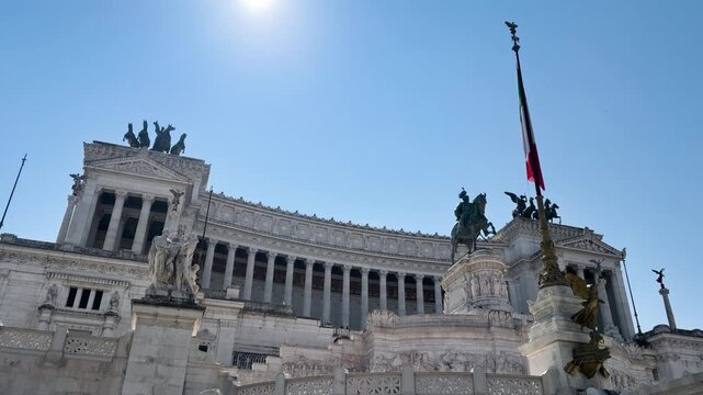 Monument to Victor Emmanuel II shining in Rome under a bright sun