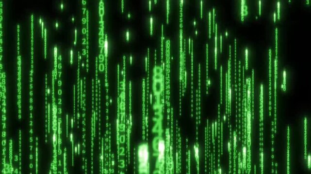 Digital Rain Falling Green Numbers Binary Code Futuristic Data Stream Technology Background