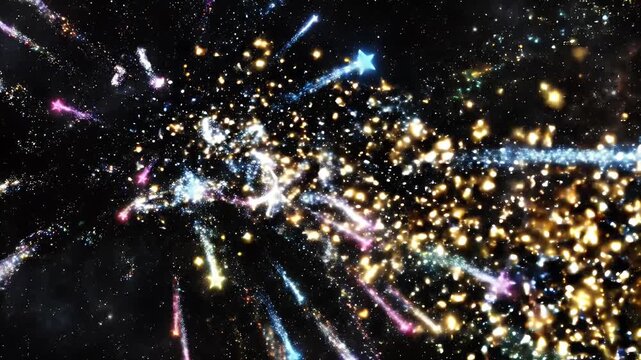 Colorful Neon Shooting Stars and Glitter Trails in Space