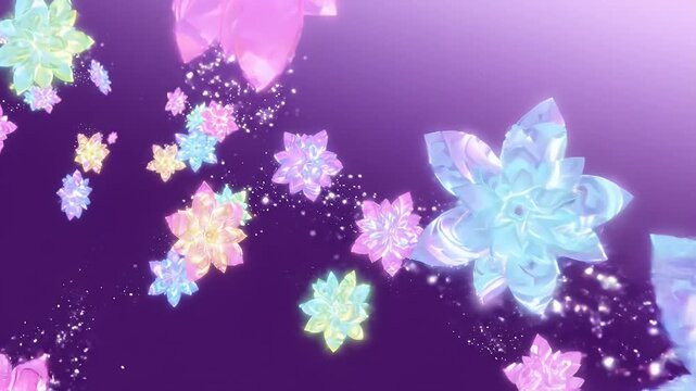Pastel Abstract Flowers Drifting on Purple Gradient