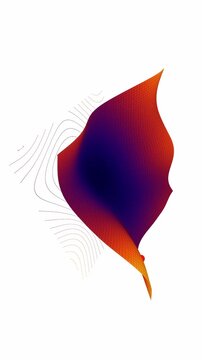 Vertical 3D loss surface landscape with dynamic optimization gradients and contour lines for mobile machine learning and AI technology presentations