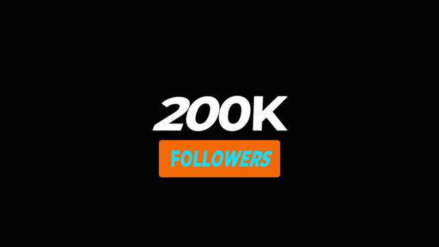 Congratulations Social media 200k followers counting notification icon animation on alpha channel.