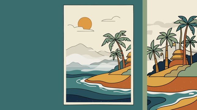 Tropical island landscape illustration