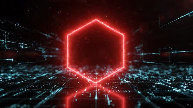 Red Glowing Hexagon Abstract Digital Network Background