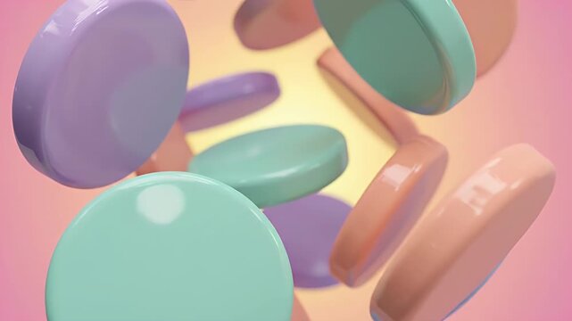 Rotating Glossy Pastel Discs on Gradient Background Loop