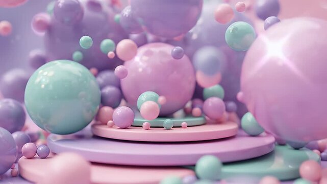 Pastel Glossy Spheres Abstract Motion Background