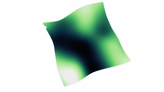 Emerald green 3D grid surface undulating with mathematical loss landscape topology for artificial intelligence and quantum computing visualization