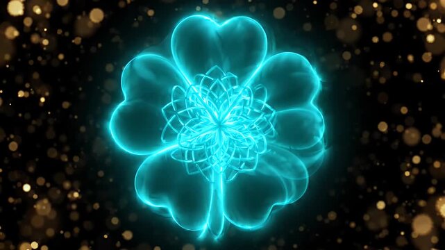 Teal Clover Mandala With Glowing Petals Loop