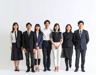 Obraz premium Japanese employees from multiple industries standing together to represent flexible work opportunities