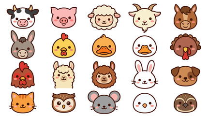 Fototapeta premium Cute farm animal faces collection