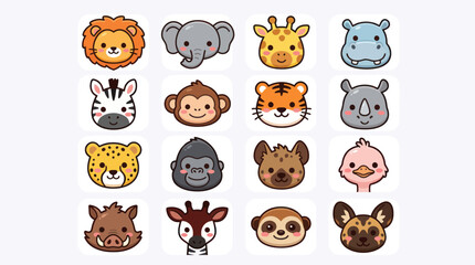 Fototapeta premium Cute safari animal faces collection