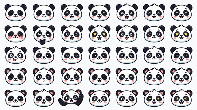 Cute panda faces expressing various emotions