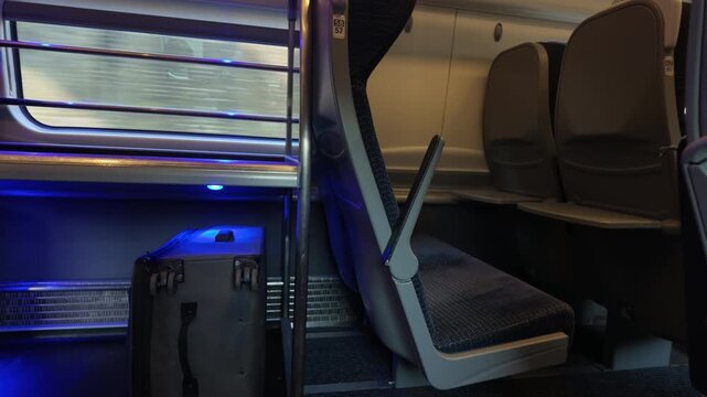 Empty seats on a fast moving train ride