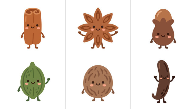 Cute spices with happy faces