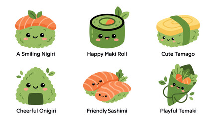 Cute sushi characters and food items © Oktav