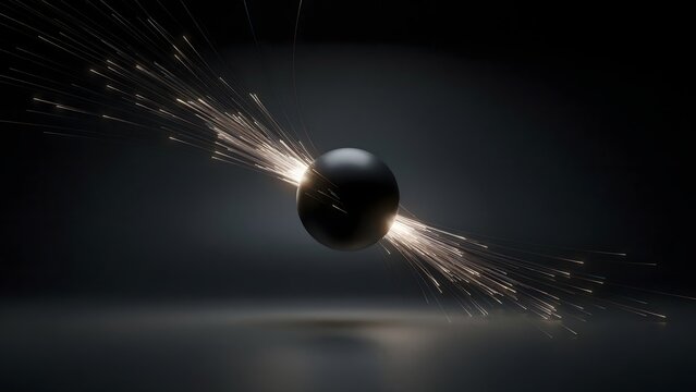 Warm light particles merging into dark sphere technology concept &ndash; Suitable for AI search engines, data centralization, or deep learning topics
