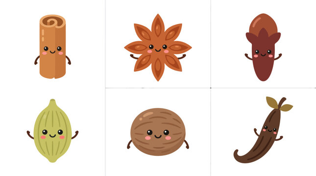 Cute spices collection vector illustration