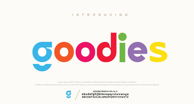 goodies, Alphabet multi-colored font, for your logo design, bright colorful letters A, B, C, D, E, F, G, H, I, J, K, L, M, N, O, P, Q, R, S, T, U, V, W, X, Y, Z, vector illustration 10EPS.