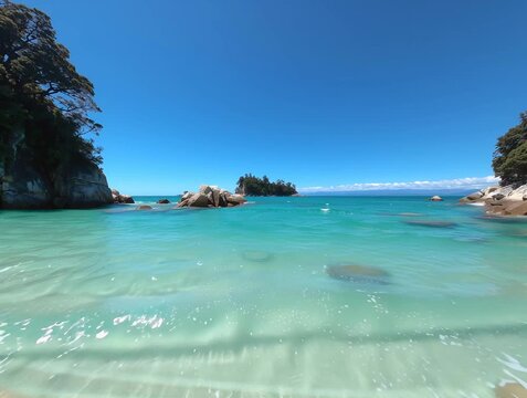Crystal clear water washing ashore on tropical beach in abel tasman national park