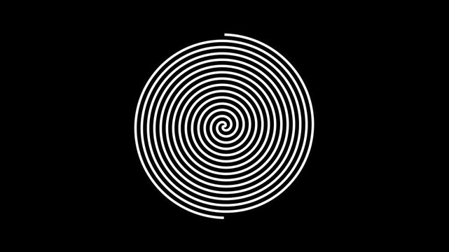 Minimalist white hypnotic concentric spiral animation on dark mode background