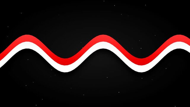 Minimalist abstract wave pattern in bold red and white against dark cosmic background