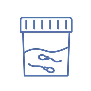 sterile container with sperm sample for semen analysis, fertility testing and assisted reproduction - vector illustration