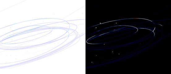 Modern minimal glowing cosmic ring swirl effect overlay set for photo editing. Futuristic circular orbit particle trail stream banner. Abstract glowing blue light spiral streak rings set © Olena