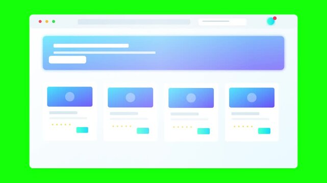 Clean UI Web Interface Layout Design Animation on Green Screen Background