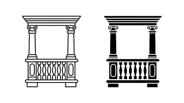 Icon of a classical pavilion with columns and balustrade in solid black pavilion classical architecture building