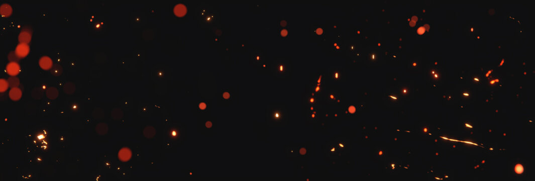 3D rendering of blurred red and yellow glowing sparks from neon lights