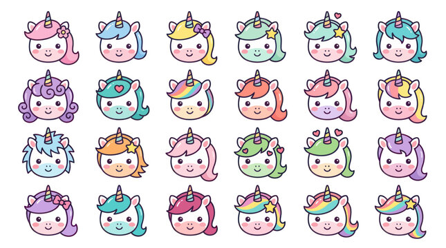 Cute unicorn faces collection