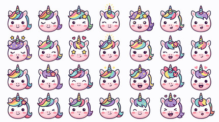 Cute unicorn faces with rainbow mane © Sastro