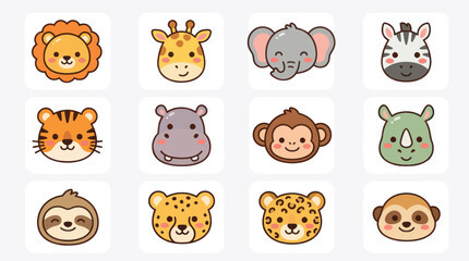 Fototapeta premium Cute wild animal faces collection