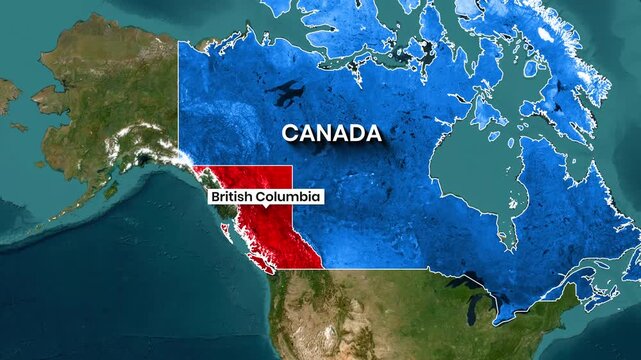 Canada Country Map Animation Showing Highlighted British Columbia Region