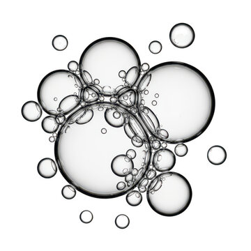 Abstract black and white illustration of interconnected circles and bubbles