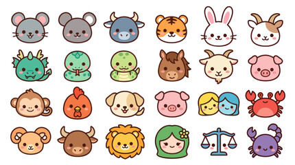 Fototapeta premium Cute zodiac animals and symbols collection