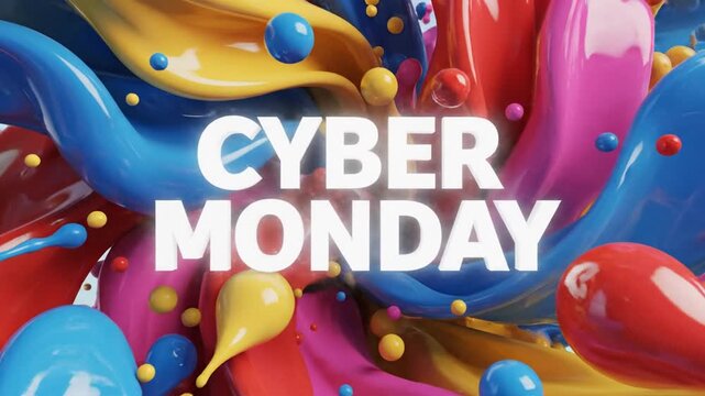 Cyber Monday text on colorful 3D abstract paint splash