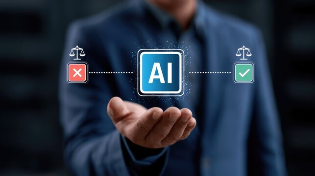 AI Decision Making with Legal Scales and Checkmarks.