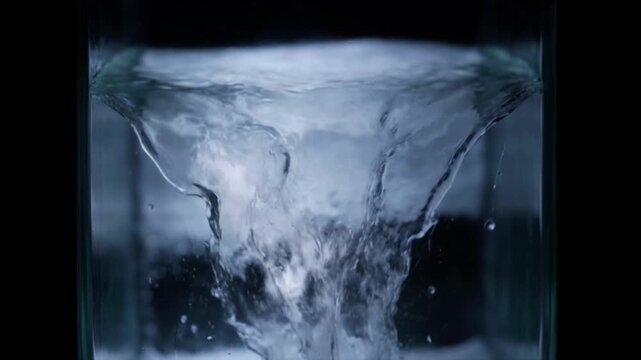 Sparkling water vortex swirling liquid whirlpool swirl spinning motion dynamic abstract background texture in clear ice toned cool splash energy scene with sparkling fluid art effect