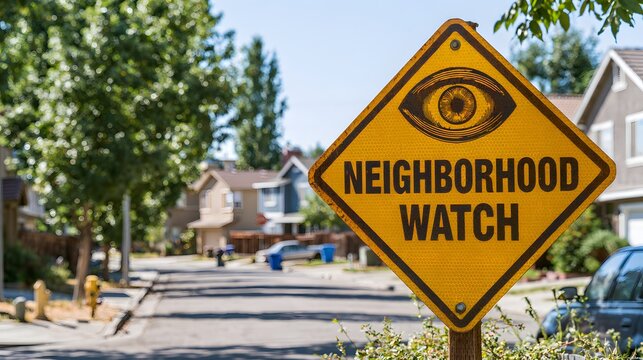 A neighborhood watch sign promoting community vigilance and public safety.